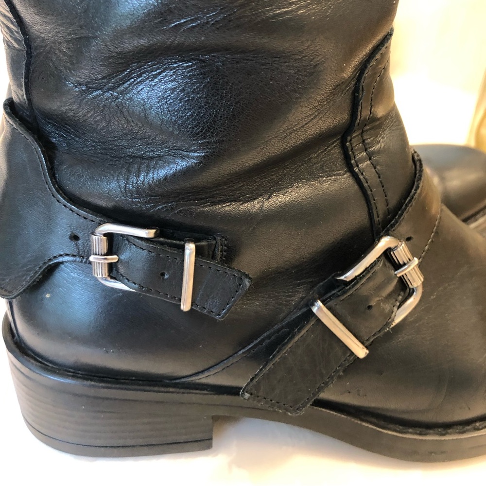 Elle Motorcycle Chunky Black Leather Boots with Silver Detail. So on trend! Sz39 - Picture 4 of 14
